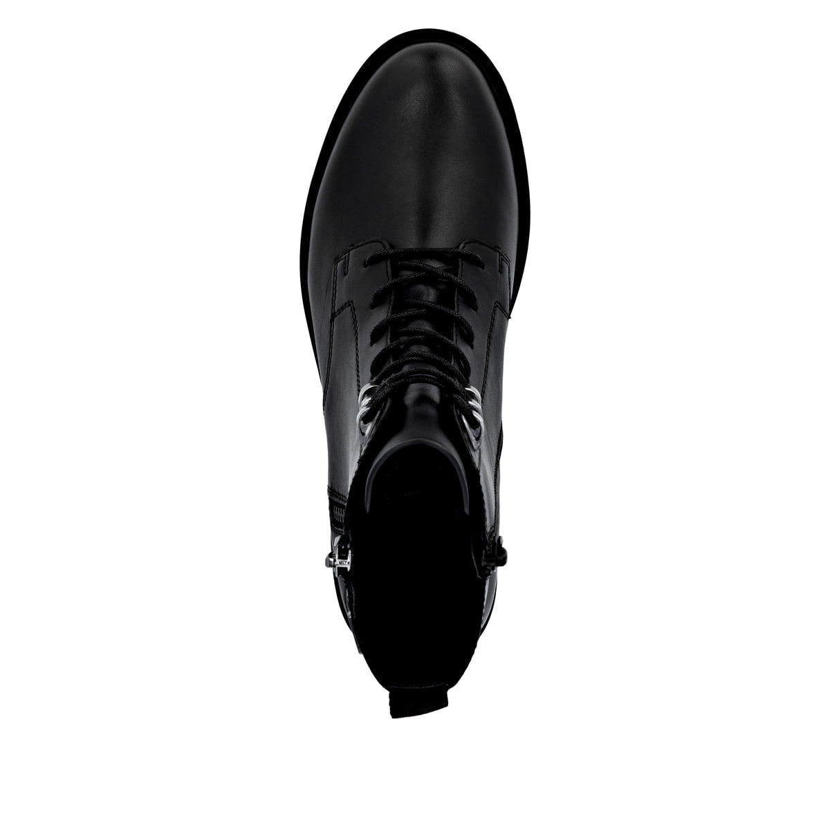 Schwarze remonte Damen Schnürstiefel D8656-00 mit wasserabweisender TEX-Membran. Schuh von oben.
