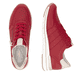 Rote remonte Damen Sneaker Low R6705-33 mit Reißverschluss sowie Komfortweite G. Schuh von oben, liegend.