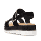 Schwarze remonte Riemchensandalen D3P50-02 mit handgestickten Nähten. Schuh von hinten.
