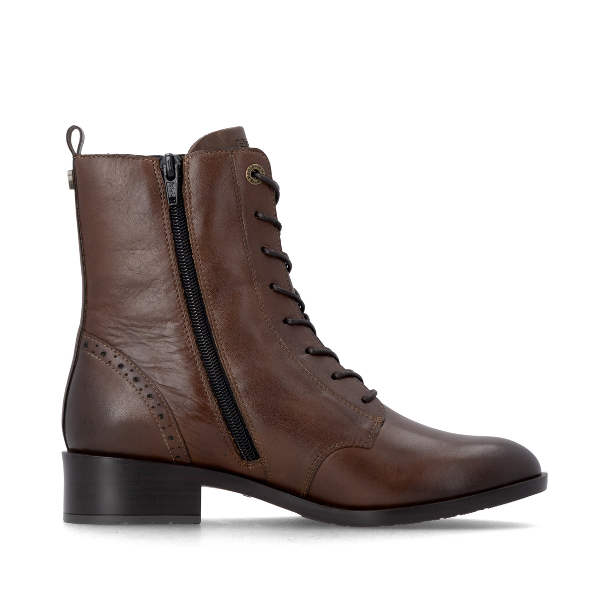 Braune remonte Damen Schnürstiefel D3U71-22 mit einem Reißverschluss. Schuh Innenseite.