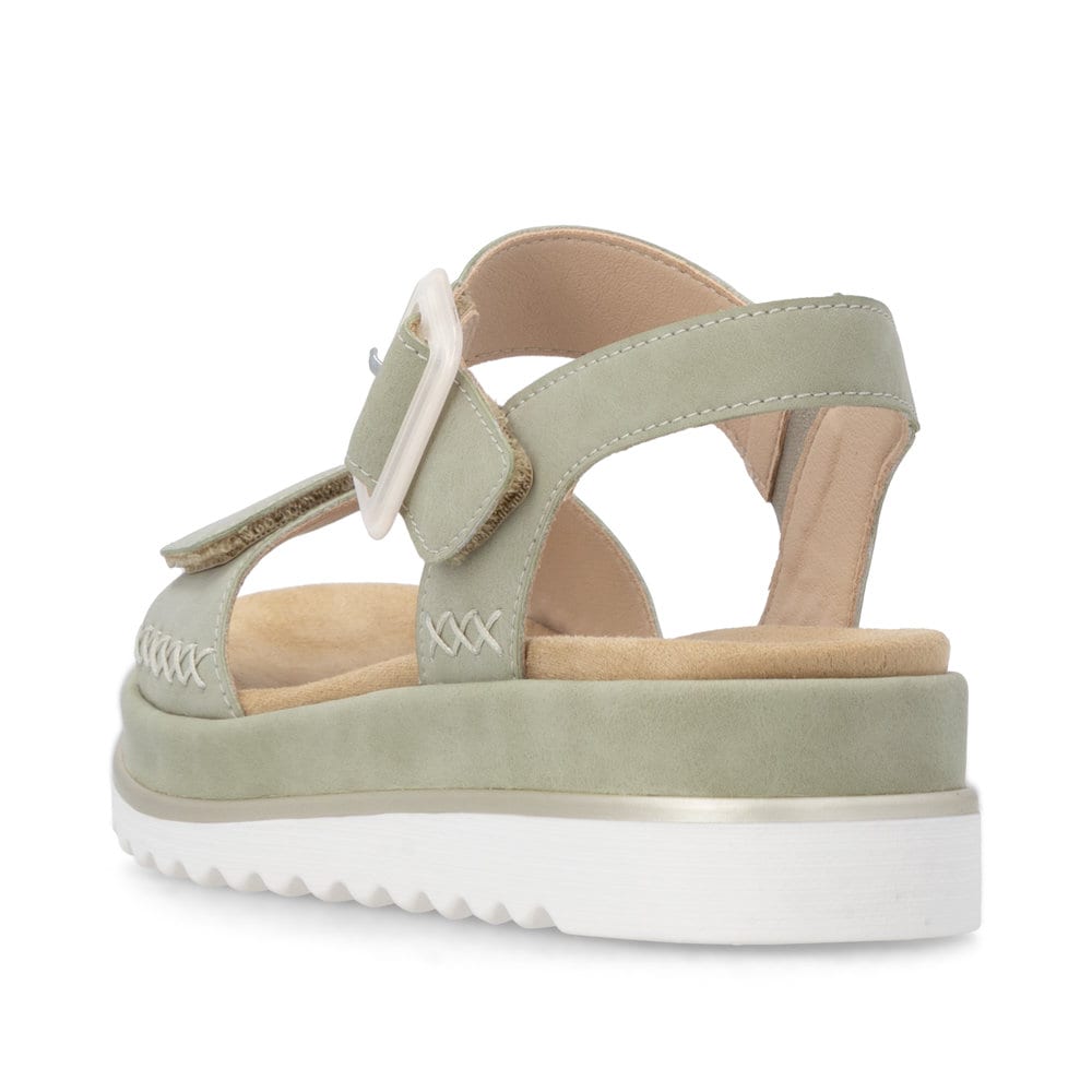 Grüne remonte Riemchensandalen D3P53-52 mit trendiger Schnalle. Schuh von hinten.