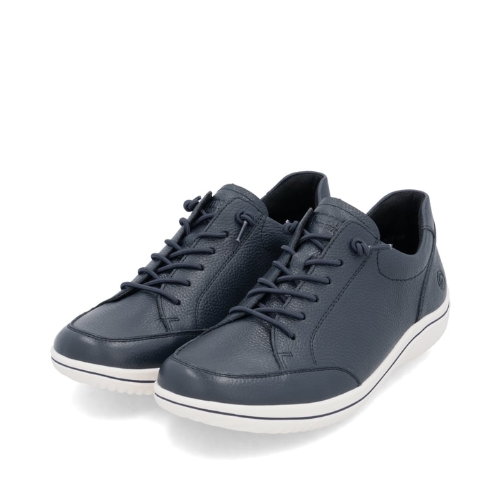 Blaue remonte Damen Schnürschuhe D1E07-14 mit der Komfortweite G. Schuhpaar seitlich schräg.