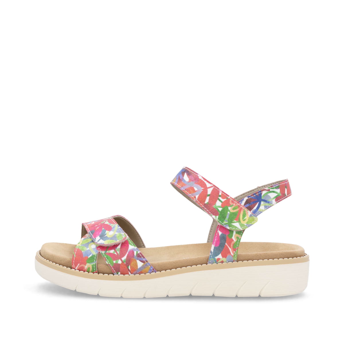 Mehrfarbige remonte Riemchensandalen D2049-90 mit einem Klettverschluss. Schuh Außenseite.