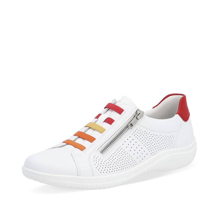 Lilienweiße remonte Damen Schnürschuhe D1E02-80 mit einem Reißverschluss. Schuh seitlich schräg.