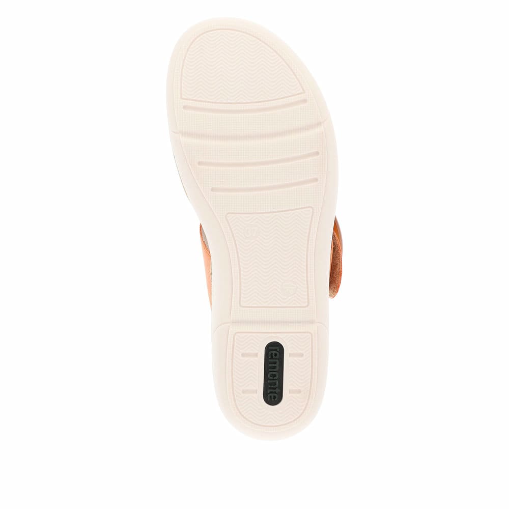 Orangene remonte Damen Pantoletten R6858-38 mit einem Klettverschluss. Schuh Laufsohle.