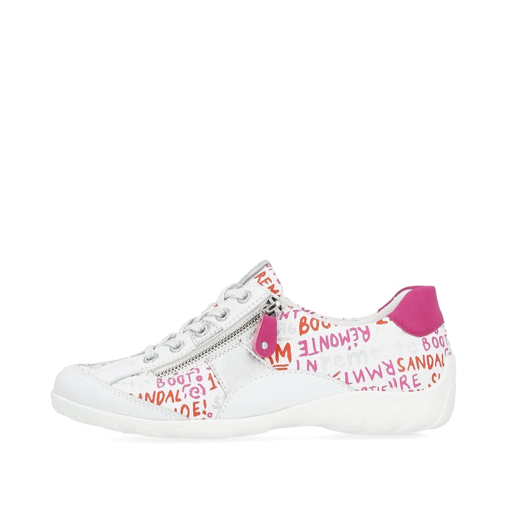 Weiße remonte Damen Schnürschuhe R3403-81 mit einem Reißverschluss. Schuh Außenseite.