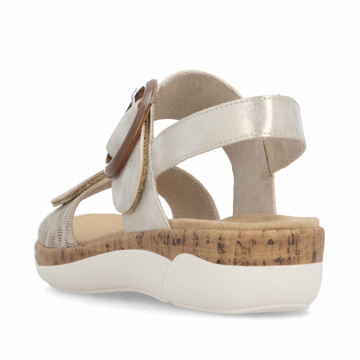 Goldene remonte Riemchensandalen R6853-94 mit trendiger Schnalle. Schuh von hinten.