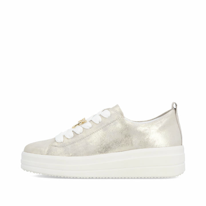 Goldene remonte Damen Sneaker Low D1C03-91 mit dekorativem Schmuckdetail. Schuh Außenseite.