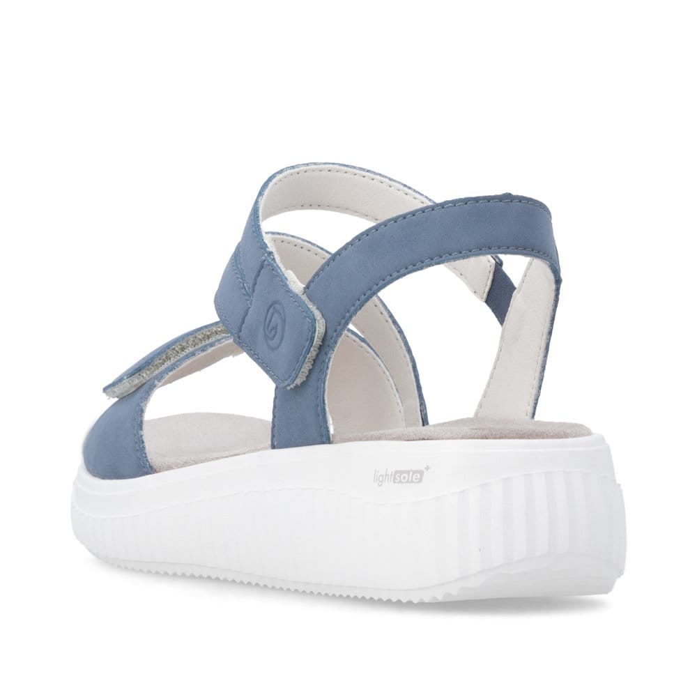 Blaue remonte Riemchensandalen D3L51-14 mit Klettverschluss sowie Extraweite H. Schuh von hinten.