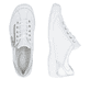 Weißsilberne vegane remonte Damen Schnürschuhe R3408-82 mit einem Reißverschluss. Schuh von oben, liegend.