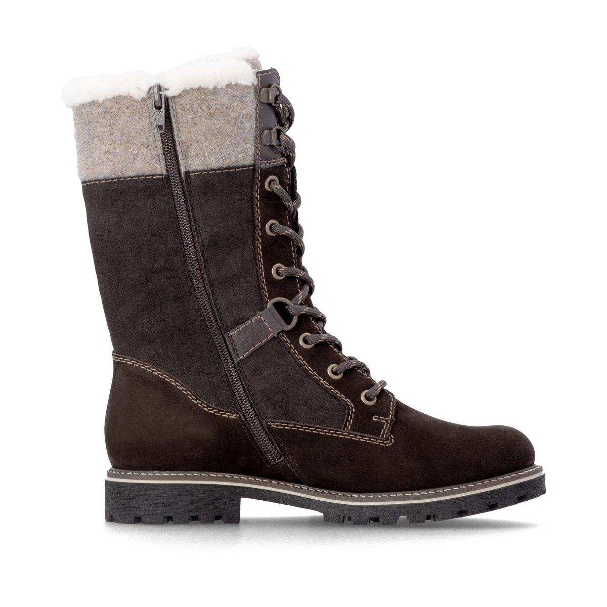 Dunkelbraune remonte Hochschaftstiefel D8474-25. Schuh Innenseite.