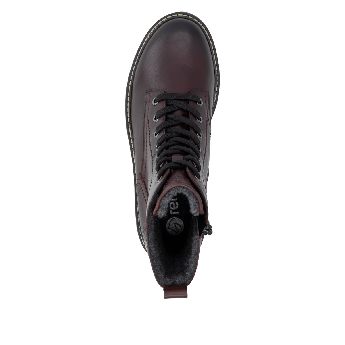 Bordeauxfarbene remonte Damen Schnürstiefel D0B85-35. Schuh von oben.