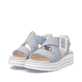Sandales compensées remonte bleues femme D3N51-10 avec boucle tendance. Chaussures inclinées sur le côté.