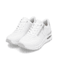 Weiße remonte Damen Sneaker Low D2H01-80 mit Reißverschluss sowie Extraweite H. Schuhpaar seitlich schräg.