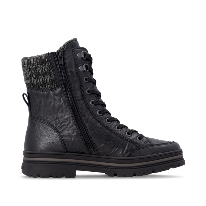 Schwarze remonte Damen Schnürstiefel D2U70-03 mit wasserabweisender TEX-Membran. Schuh Innenseite.