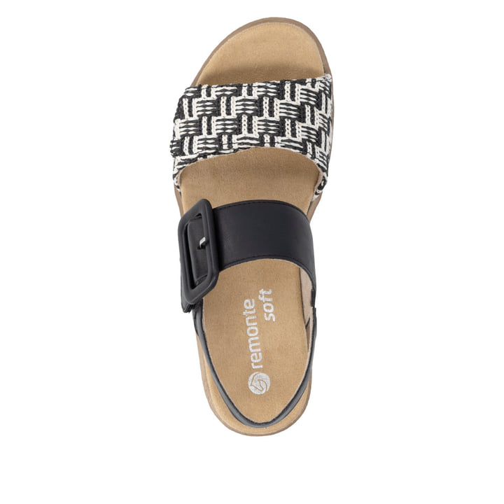 Sandales compensées remonte noires vegan pour femme D0Q62-03. Chaussure vue de dessus.