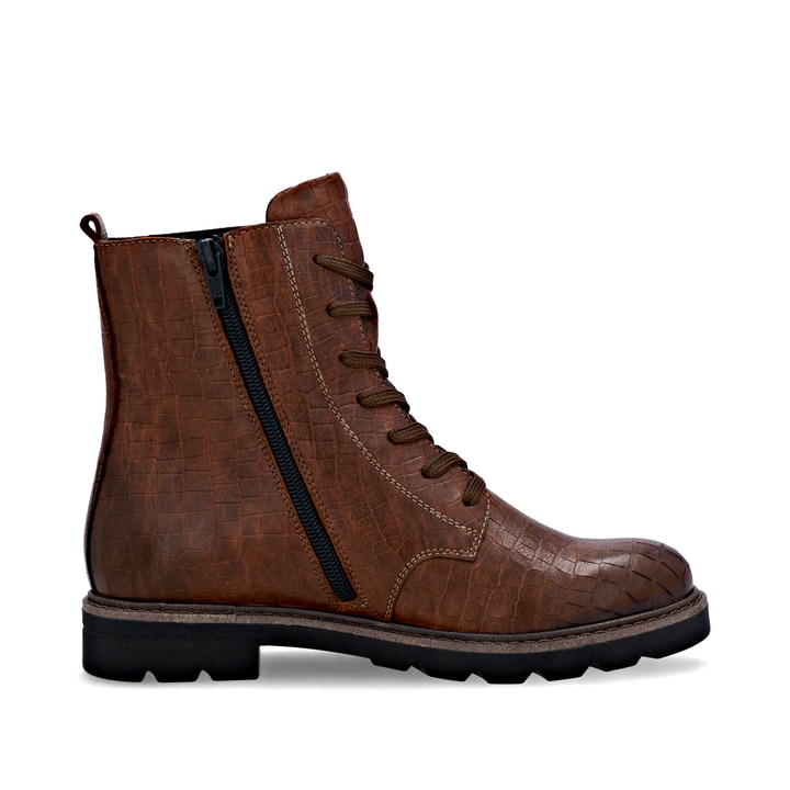 Braune remonte Damen Schnürstiefel D2Q71-22 mit einem Reißverschluss. Schuh Innenseite.