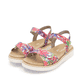 Mehrfarbige remonte Riemchensandalen D2049-90 mit einem Klettverschluss. Schuhpaar seitlich schräg.