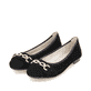 Schwarze remonte Ballerinas D0K10-02 mit einer herausnehmbaren Einlegesohle. Schuhpaar seitlich schräg.