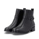 Schwarze remonte Damen Stiefeletten D3U72-00 mit einem Reißverschluss. Schuhpaar seitlich schräg.