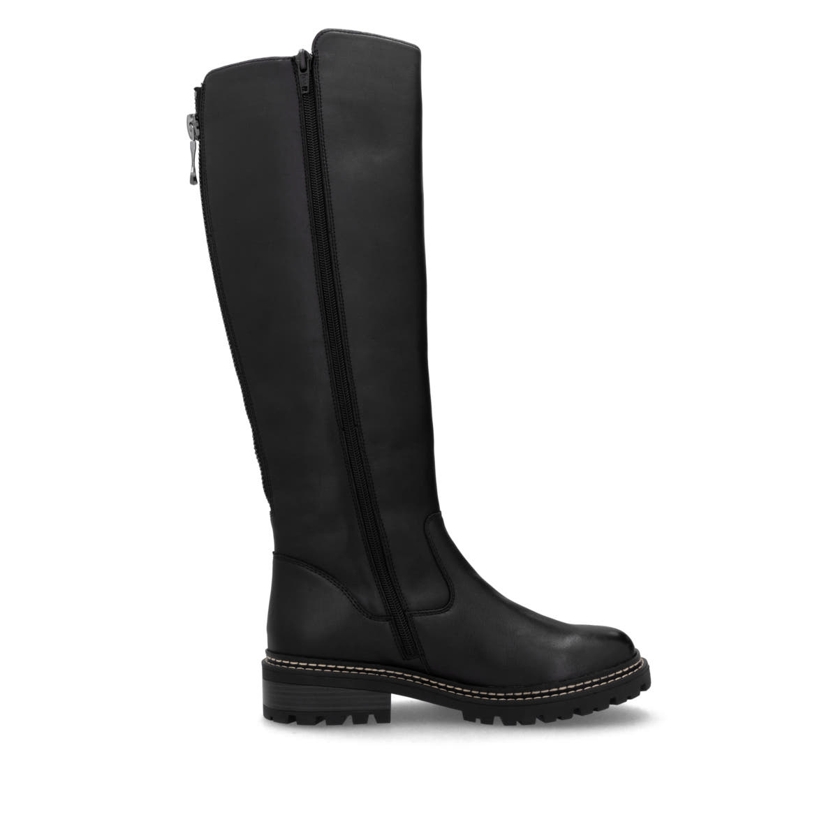 Schwarze remonte Hochschaftstiefel D0B72-01 mit wasserabweisender TEX-Membran. Schuh Innenseite.