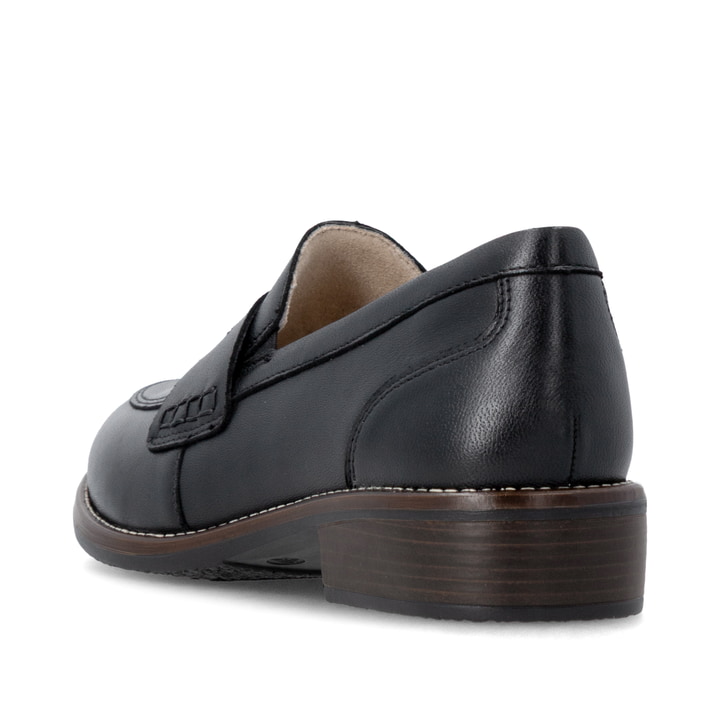 Schwarze remonte Damen Loafer D0F05-00 mit einem Gummizug. Schuh von hinten.