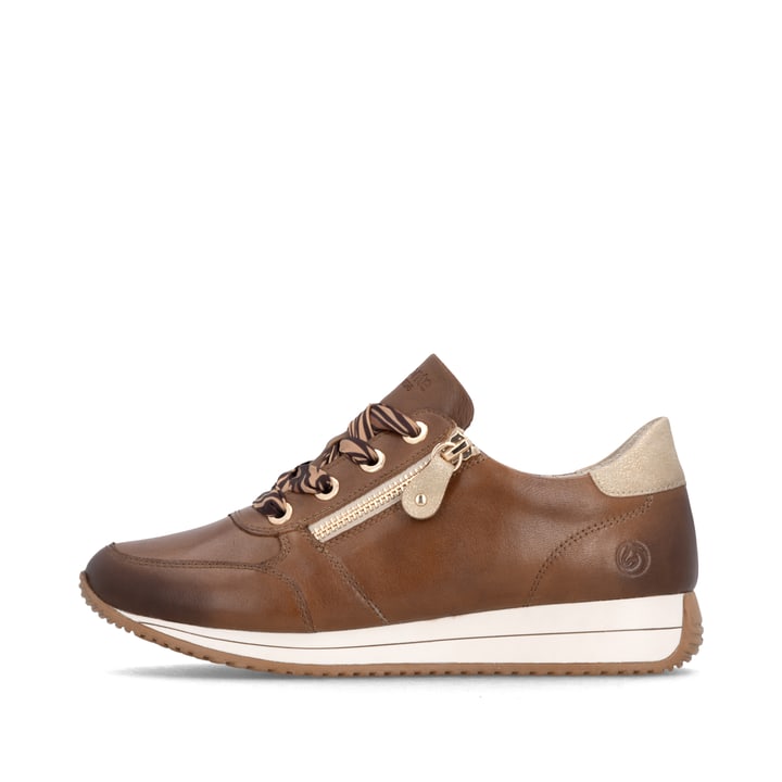 Baskets basses remonte marron pour femme D0H11-25 avec fermeture éclair. Côté extérieur de la chaussure.