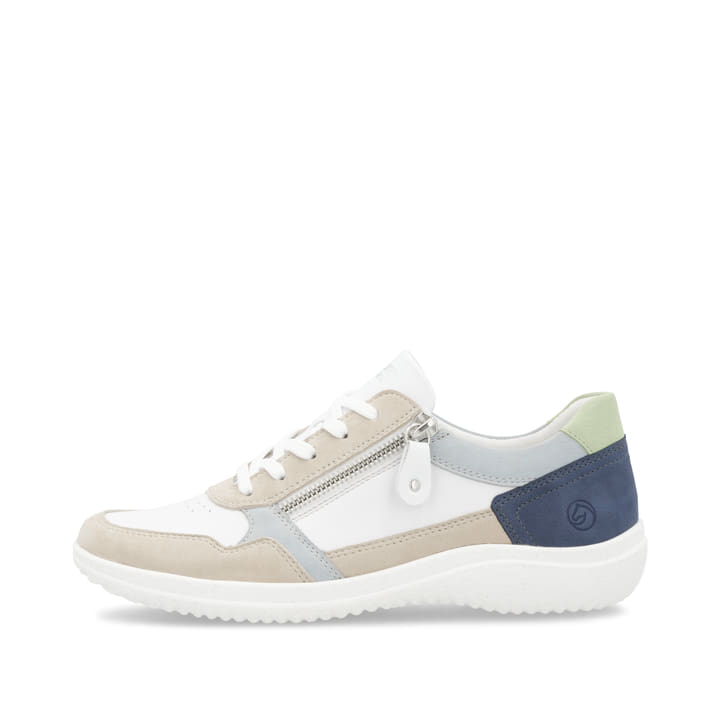 Weiße remonte Damen Schnürschuhe D1E06-81 mit einem Reißverschluss. Schuh Außenseite.