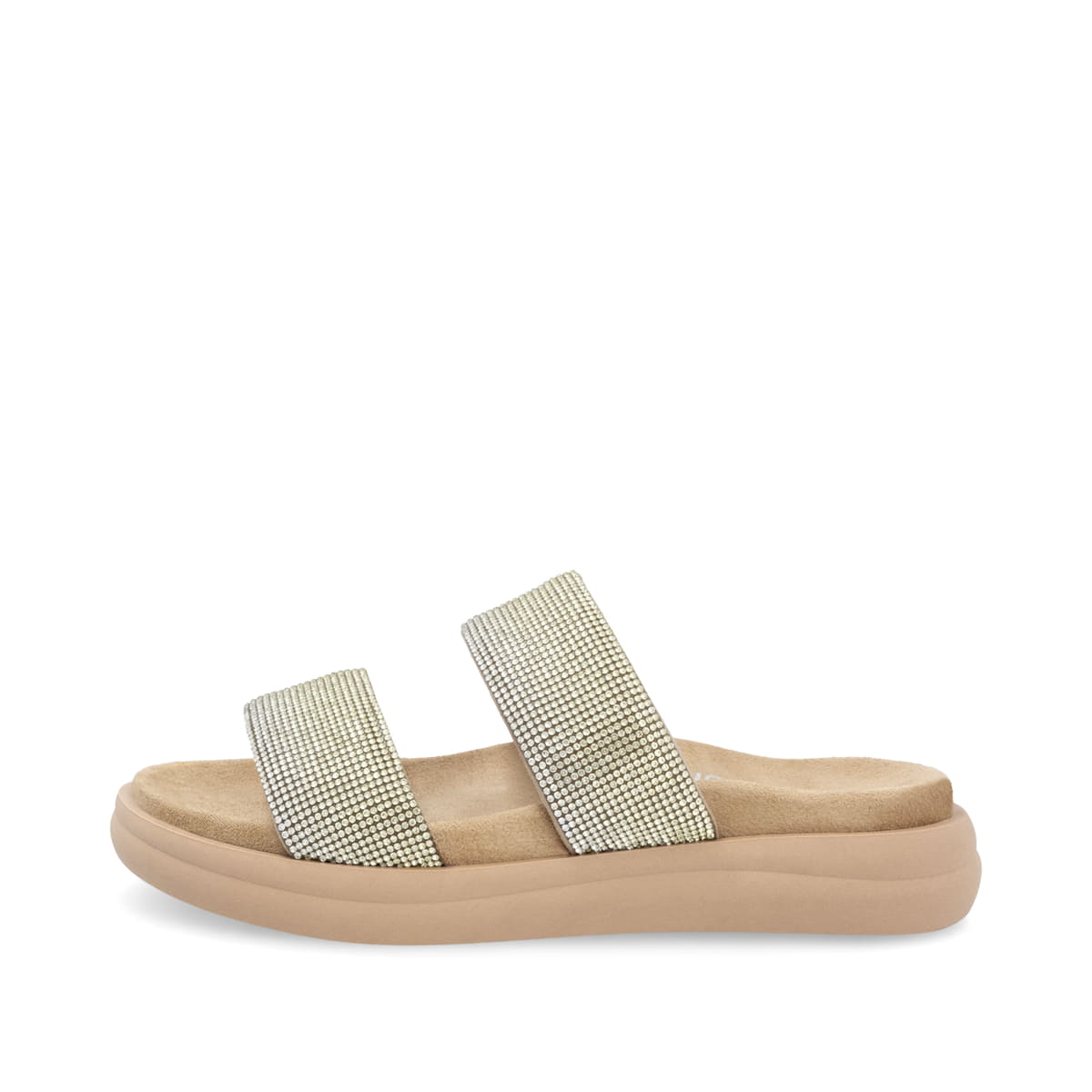 Metallische vegane remonte Damen Pantoletten D2N50-90 mit einem weichen Fußbett. Schuh Außenseite.