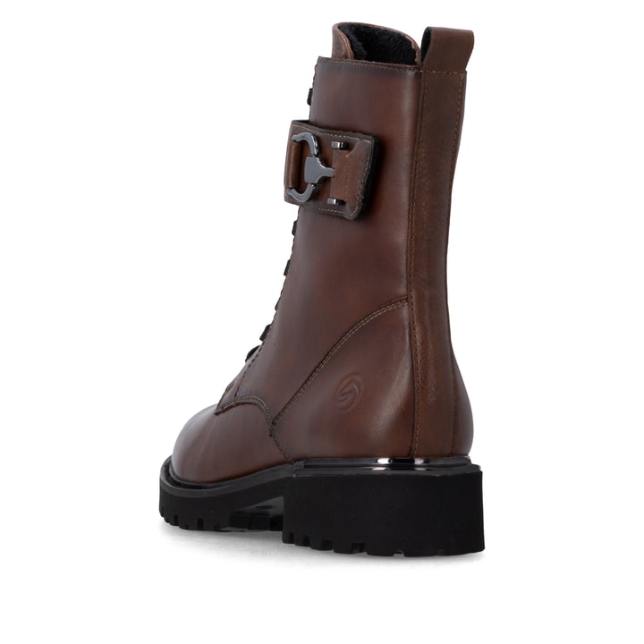 Braune remonte Damen Schnürstiefel D8657-22 mit einem Reißverschluss. Schuh von oben.