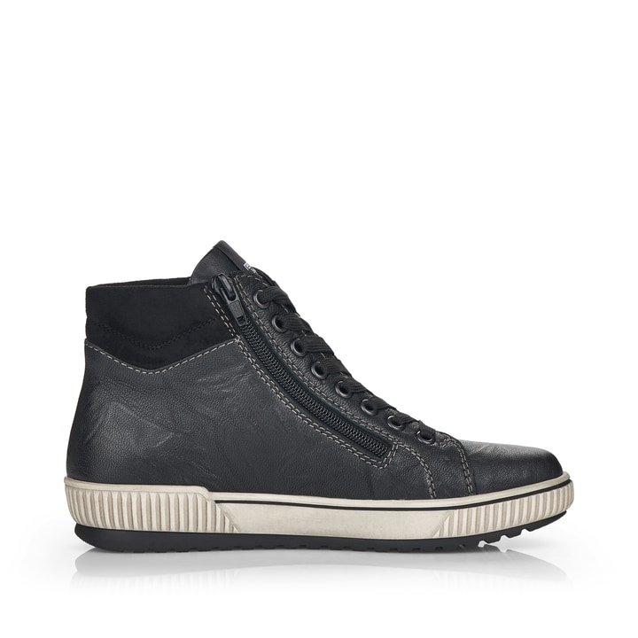 Schwarze remonte Damen Schnürstiefel D0772-01 mit wasserabweisender TEX-Membran. Schuh Innenseite.