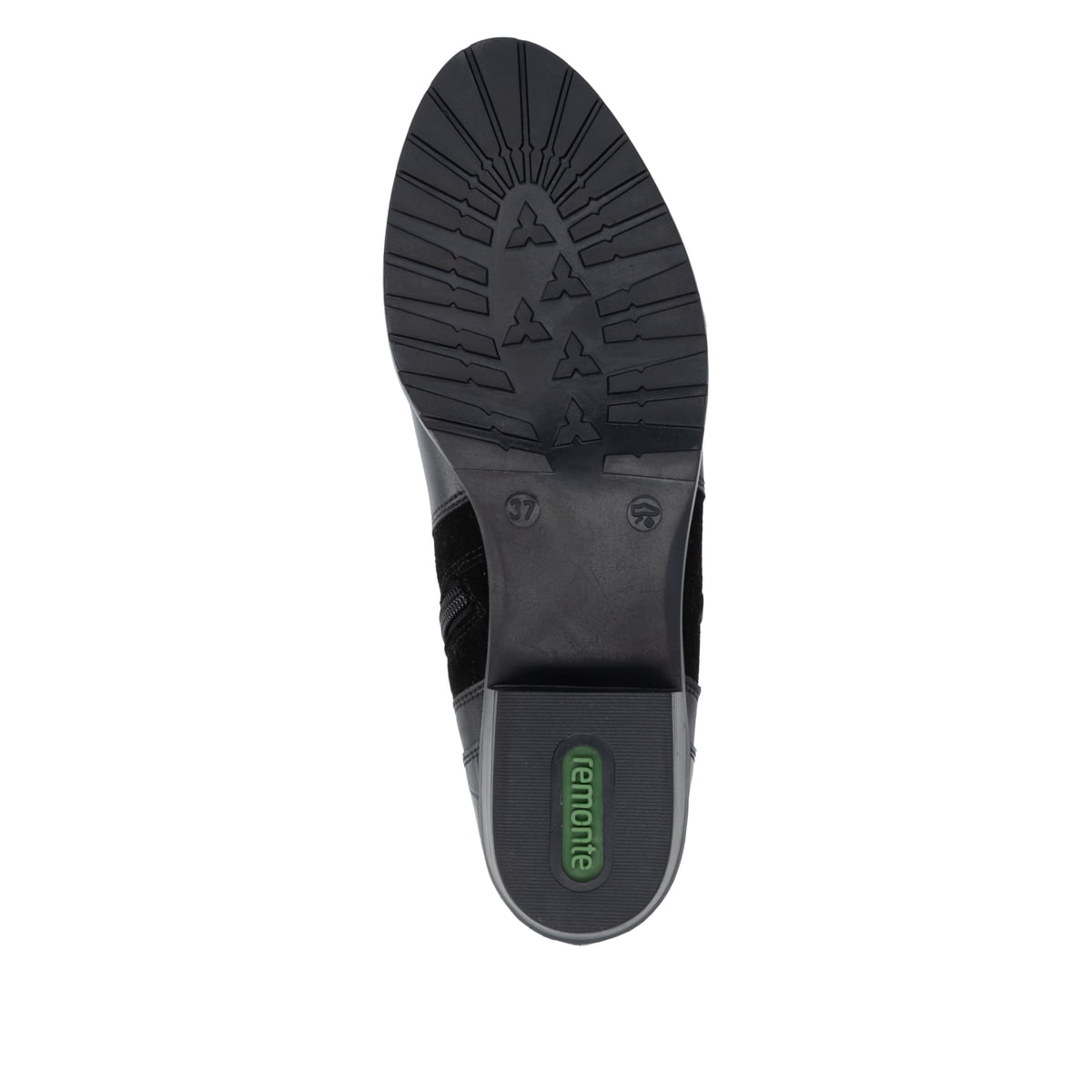 Schwarze remonte Damen Kurzstiefel D6893-02 mit einem Reißverschluss. Schuh Laufsohle.