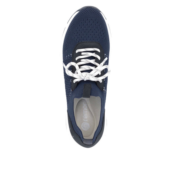 Blaue remonte Damen Slipper D1S05-14 mit einem Gummizug sowie der Komfortweite G. Schuh von oben.