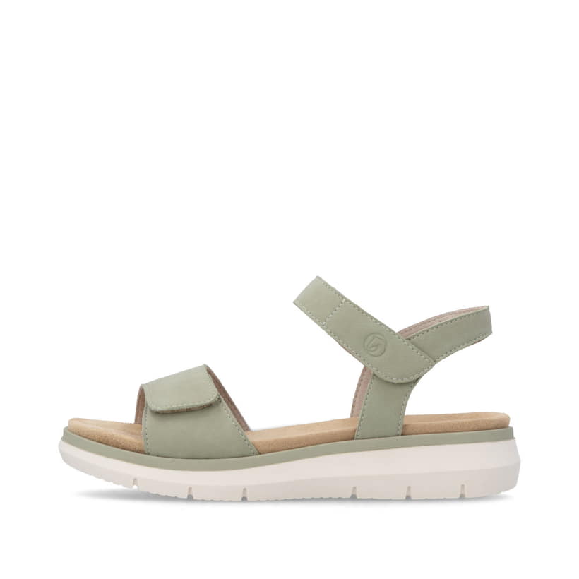 Grüne remonte Riemchensandalen D2K58-52 mit einem Klettverschluss. Schuh Außenseite.