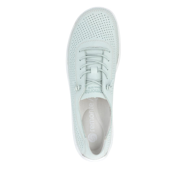 Grüne remonte Damen Slipper R3521-52 mit einem Gummizug sowie der Komfortweite G. Schuh von oben.