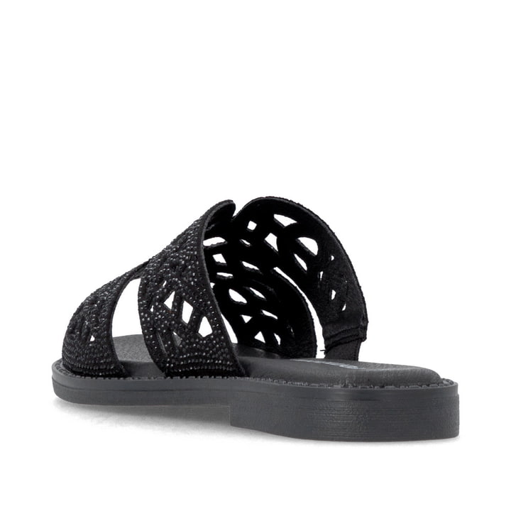 Mules remonte noires vegan pour femme D3647-00 avec bande élastique. Chaussure vue de l'arrière.