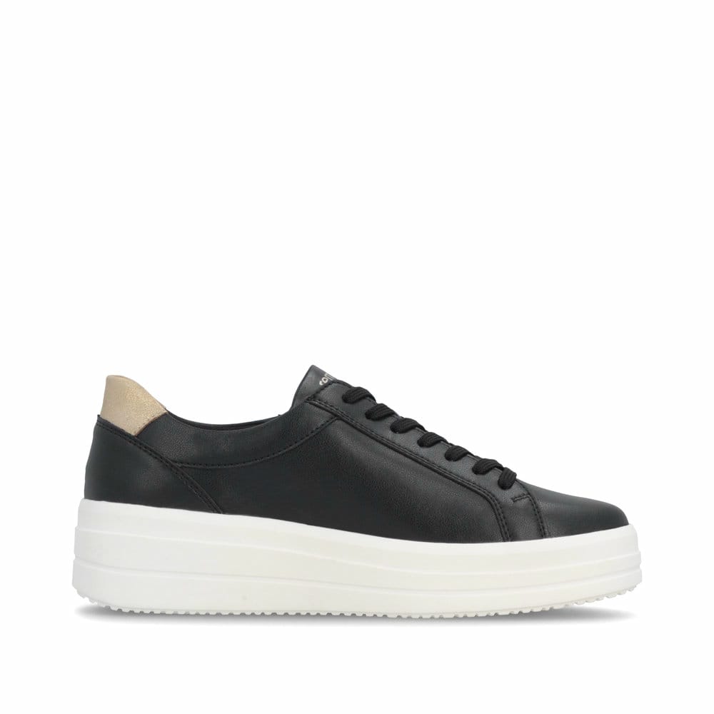 Baskets basses remonte noires pour femme D1C11-03 avec fermeture éclair. Côté intérieur de la chaussure.