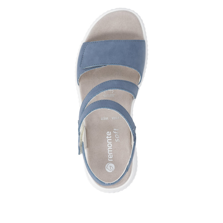 Blaue remonte Riemchensandalen D3L51-14 mit Klettverschluss sowie Extraweite H. Schuh von oben.