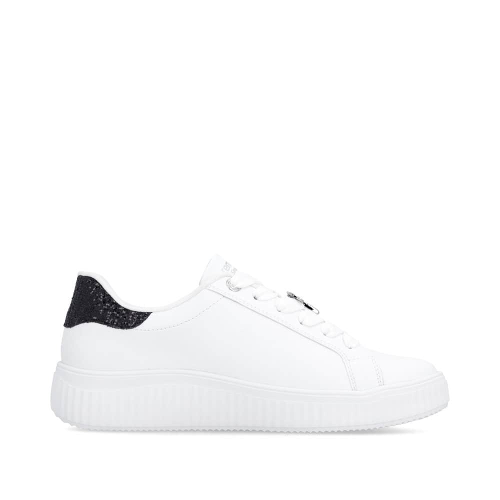 Weiße remonte Damen Schnürschuhe D3E02-80 mit dekorativem Schmuckdetail. Schuh Innenseite.