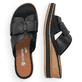 Schwarze remonte Damen Pantoletten D6456-00 mit einem Gummizug. Schuh von oben, liegend.
