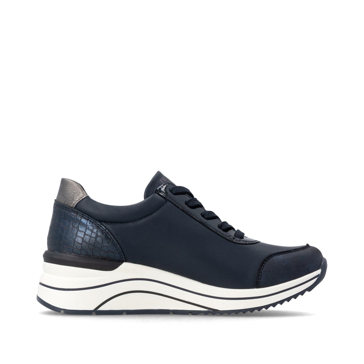 Vegane, dunkelblau-silberne remonte Damen Sneaker D0T09-14 mit Reißverschluss. Schuh Innenseite.