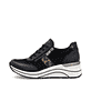 Baskets basses remonte noires pour femme D0T09-04 avec imprimé léopard. Côté extérieur de la chaussure.