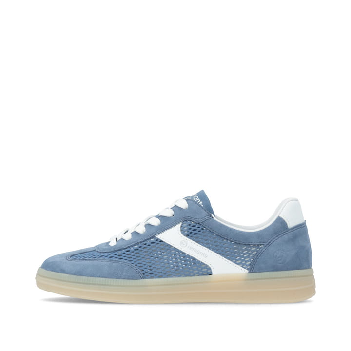 Baskets basses remonte bleues pour femme D2C08-14 avec lacets. Côté extérieur de la chaussure.