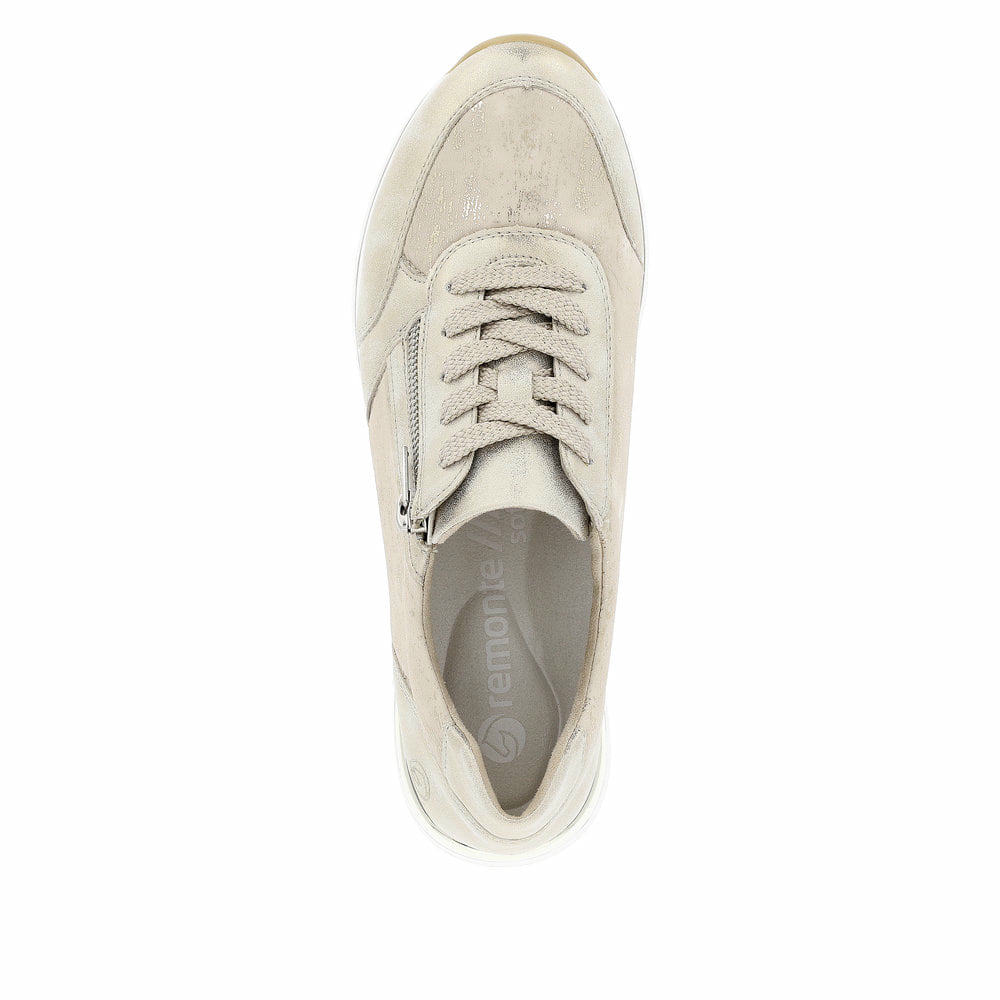 Goldene remonte Damen Sneaker Low R6700-61 mit einem Reißverschluss. Schuh von oben.