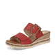 Kirschrote remonte Damen Pantoletten D3068-33 mit Klettverschluss. Schuh seitlich schräg.