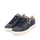 Blaue remonte Damen Sneaker Low D2E00-14 mit Reißverschluss sowie Komfortweite G. Schuhpaar seitlich schräg.