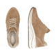 Camelfarbene remonte Damen Sneaker D0T03-64 mit einem Reißverschluss. Schuh von oben, liegend.