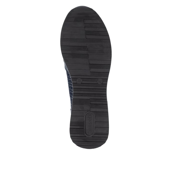 Vegane, dunkelblau-schwarze remonte Damen Sneaker D1G08-14 mit Reißverschluss. Schuh Laufsohle.