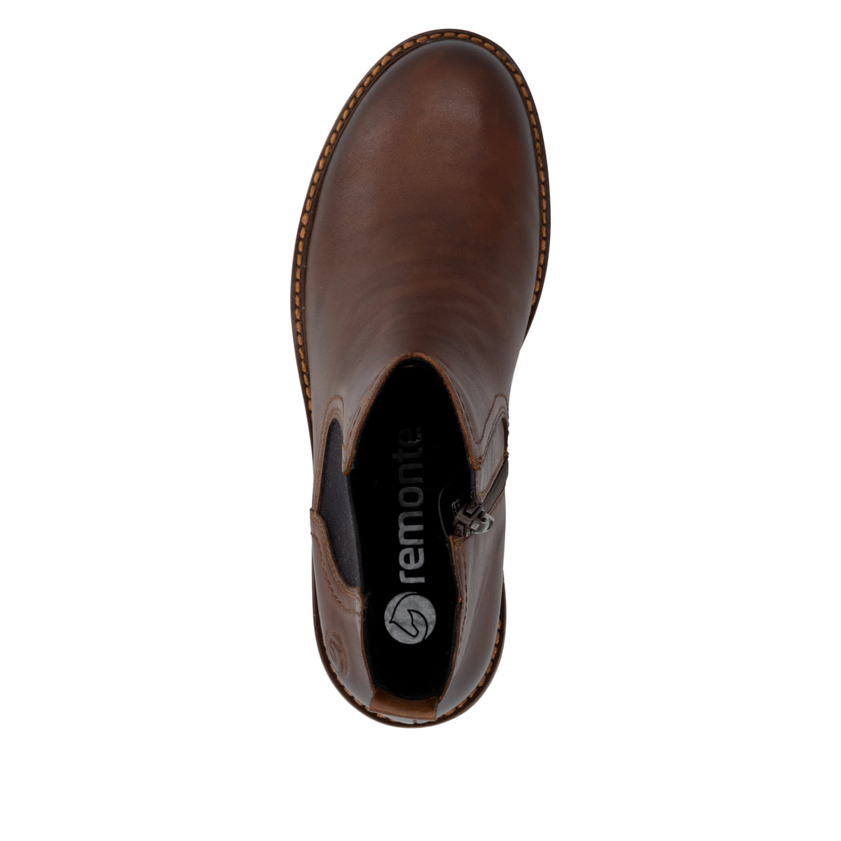 Braune remonte Chelsea Boots D0A70-22 mit Reißverschluss sowie Komfortweite G. Schuh von oben.