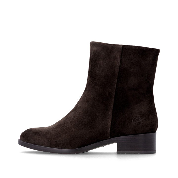 Dunkelbraune remonte Damen Stiefeletten D3U73-25 mit einem Reißverschluss. Schuh Außenseite.